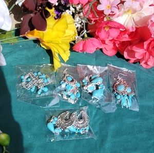 Five Boho Vintage Malachite Dangle Fashion Earrings